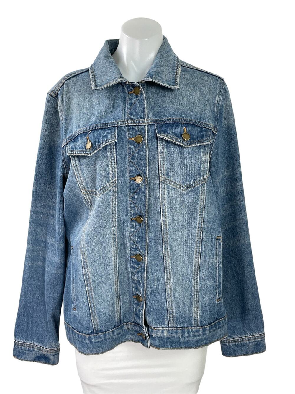 Velvet Heart Women Blue Long Sleeve Button Down Trucker Denim Jean Jacket Size M